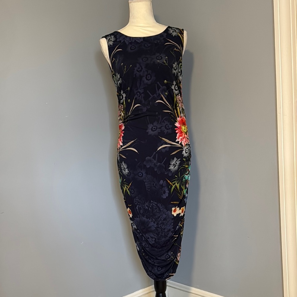 Floral Sleeveless Dress - Blue with flowers